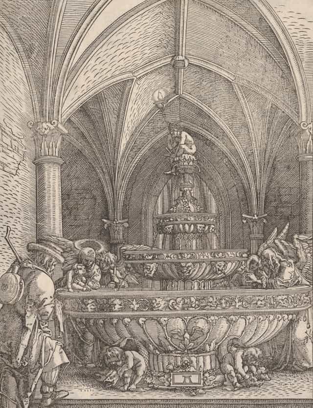 La Sagrada Familia en una fuente - Banco de imágenes católicas