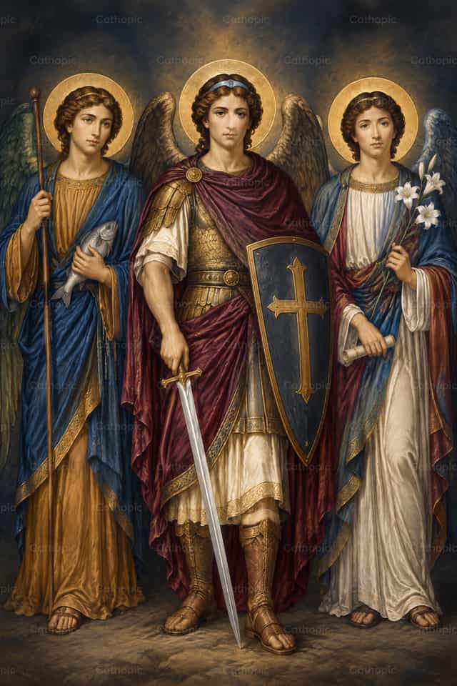 Archangels – Michael, Raphael and Gabriel - Catholic stock images