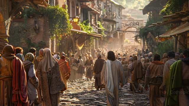 Jesus no meio da multidão - Imagens católicas de stock - Foto de Carolina BR