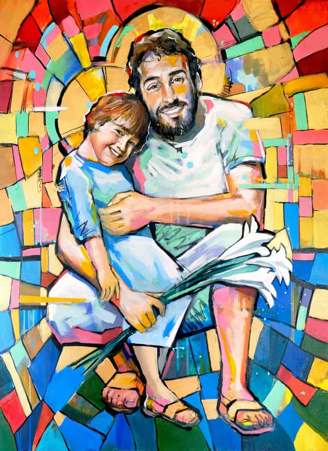Saint Joseph et le petit Jésus - Images catholiques de stock