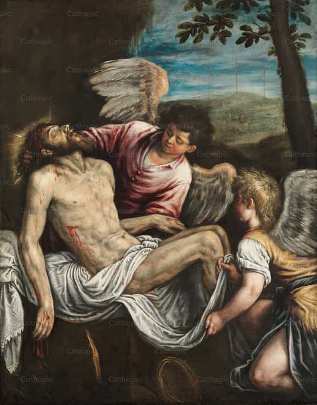 Cristo muerto con ángeles - Banco de imágenes católicas