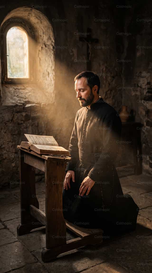 Saint Ignace de Loyola en prière - Images catholiques de stock - Photo de Aqu Alvarez