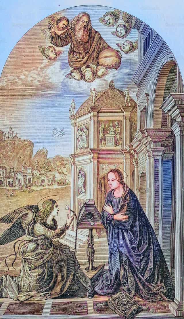 Vintage kunstwerk van de Aankondiging - Katholieke stockfoto's