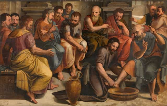 Chrystus obmywa stopy Apostołów - Katolickie zdjęcia stockowe - Zdjęcie: Restored Christian Art