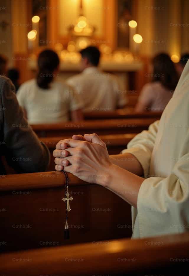 Oração na Igreja e terço - Imagens católicas de stock - Foto de Noemí Márquez