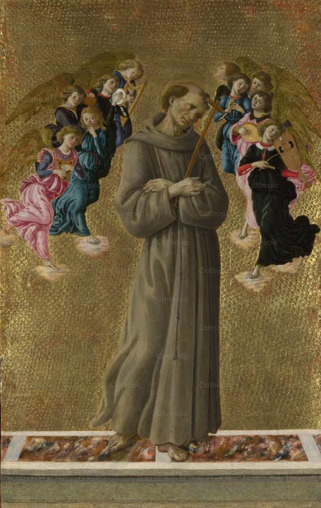 Saint François d’Assise avec des anges - Images catholiques de stock