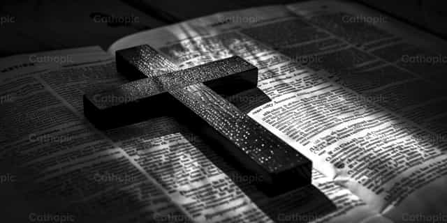 Kereszt és Biblia - Katolikus stockképek