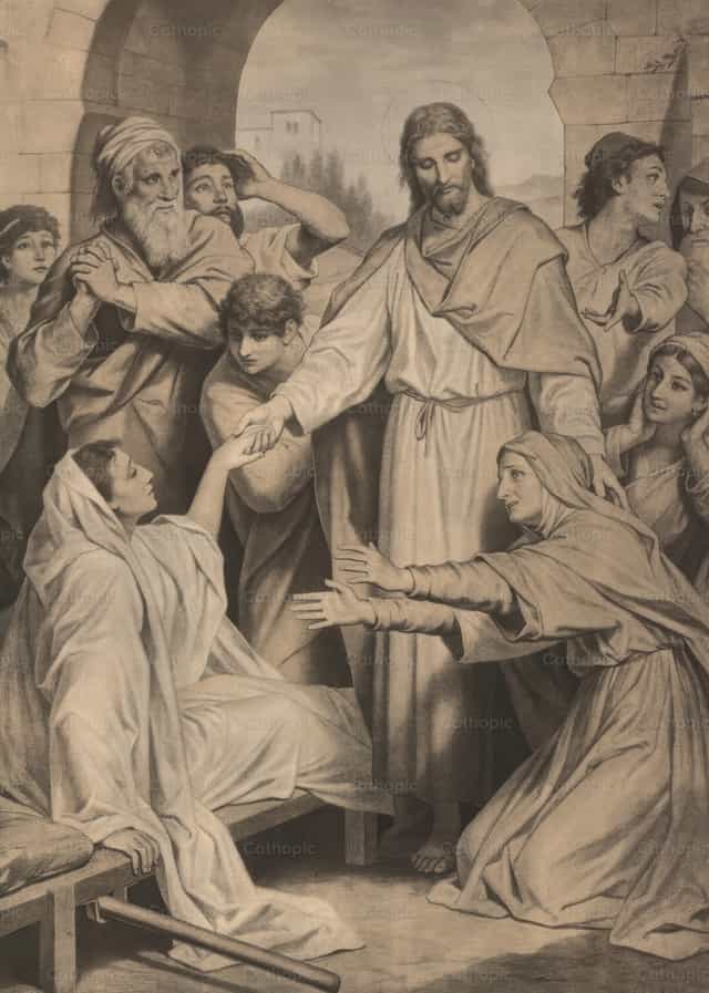 Jézus feltámasztja Nain özvegyének fiát - Katolikus stockképek - Fotó: Restored Christian Art