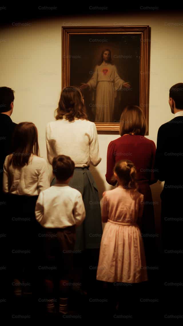 Pamilya na nagdarasal sa Banal na Puso ni Jesus - Mga Catholic stock image