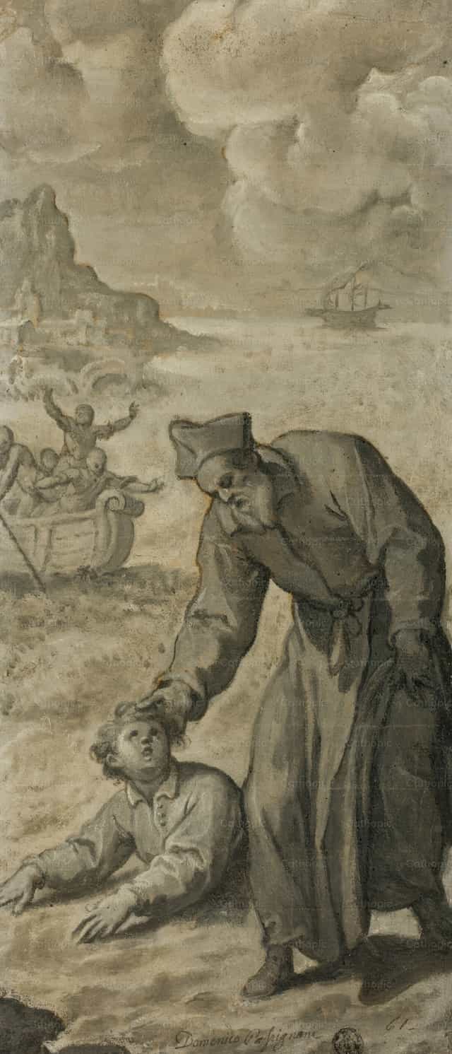 Pag-aaral para kay San Felipe Neri na nagliligtas sa isang nalulunod na binata - Mga Catholic stock image