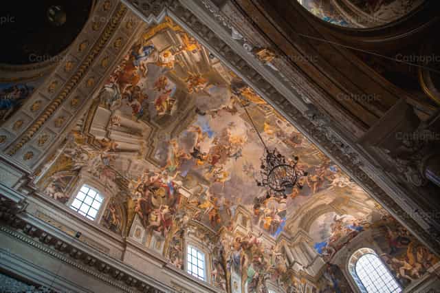Roof of the church of St. Ignatius of Loyola Rome - Catholic stock images