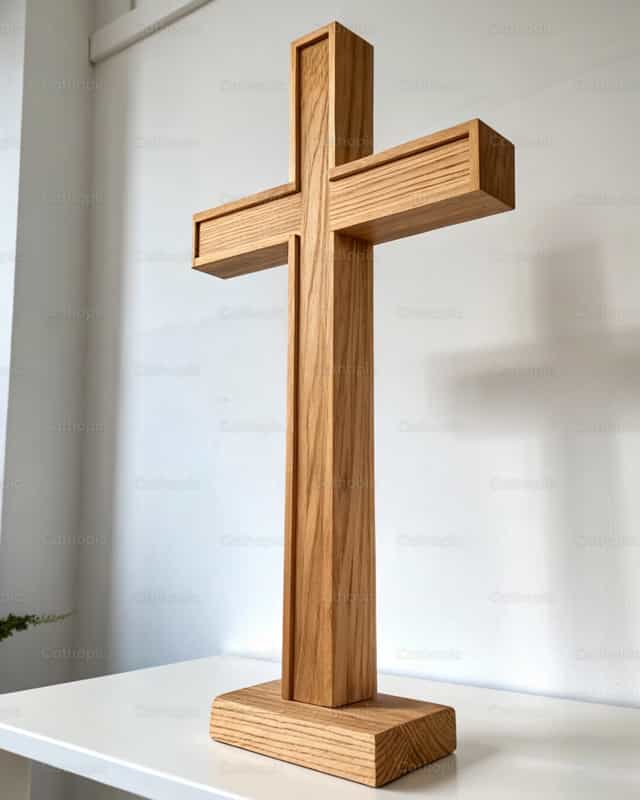 Symboliczny i minimalistyczny drewniany krzyż - Katolickie zdjęcia stockowe - Zdjęcie: God Designer