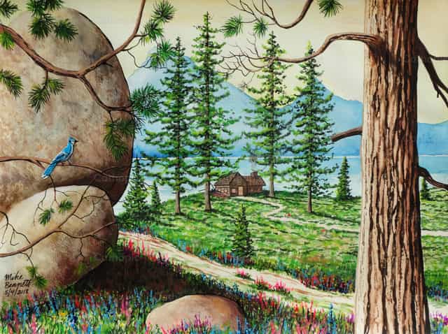 Cabaña de montana cerca del lago - Banco de imágenes católicas