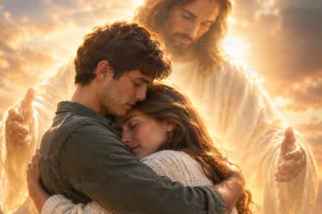 Een relatie geworteld in Christus - Katholieke stockfoto's