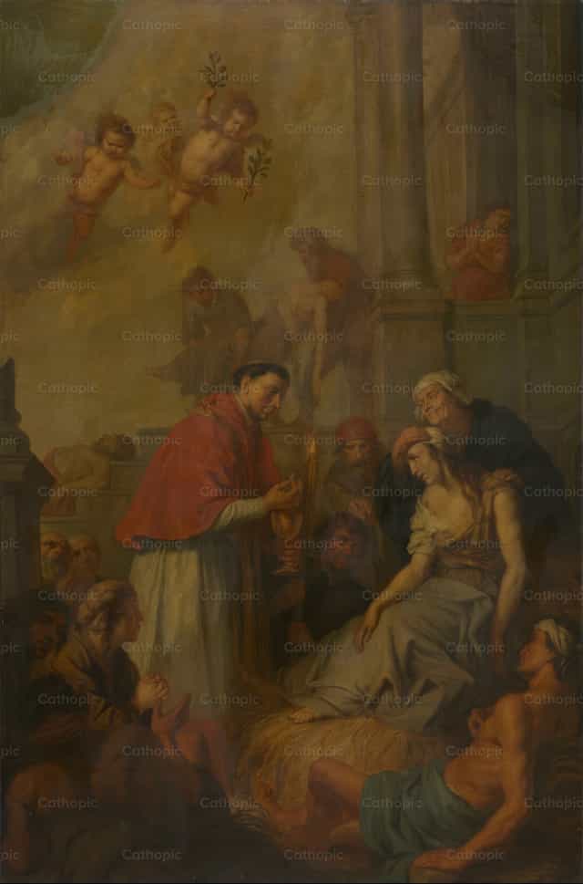 San Carlos Borromeo atendiendo a las víctimas de la peste - Banco de imágenes católicas - Fotografía por Restored Christian Art
