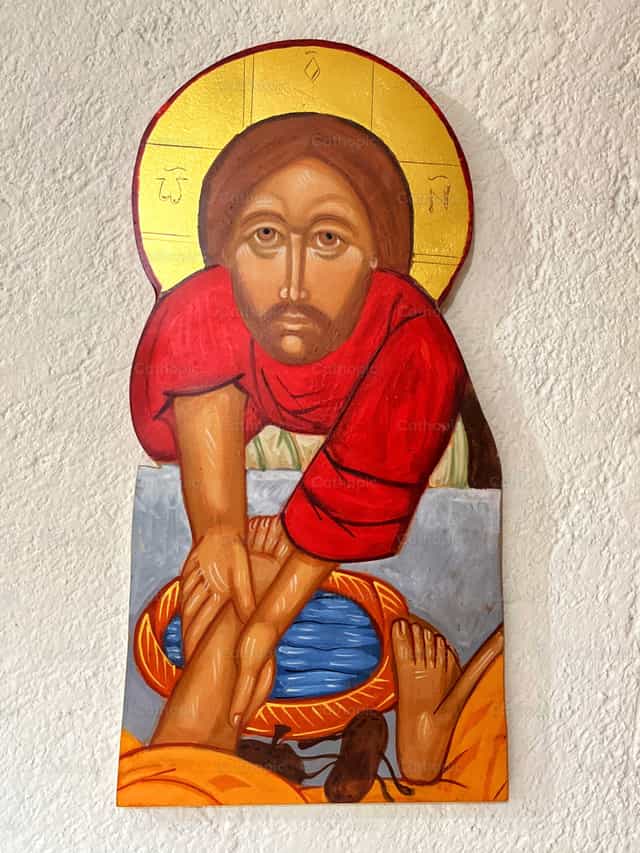 Jesus wahsing the feet of the disciples - Catholic stock images