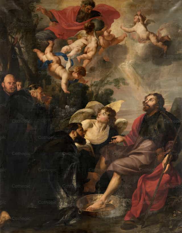 Św. Augustyn obmywa nogi Chrystusa - Katolickie zdjęcia stockowe - Zdjęcie: Restored Christian Art