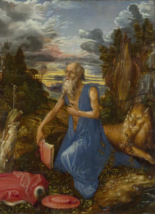 Jeromos Szent a pusztaságban - Katolikus stockképek