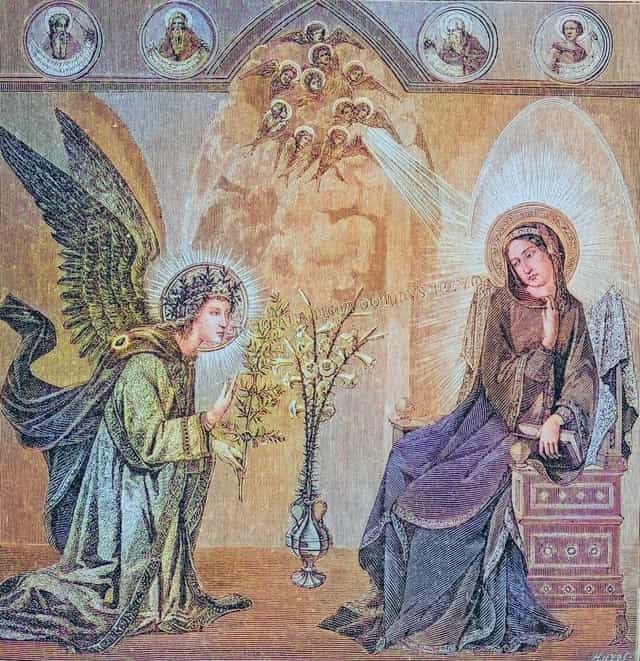 수태고지 장면의 빈티지 일러스트레이션 - 가톨릭 스톡 이미지 - 사진 제공 Bible and Art