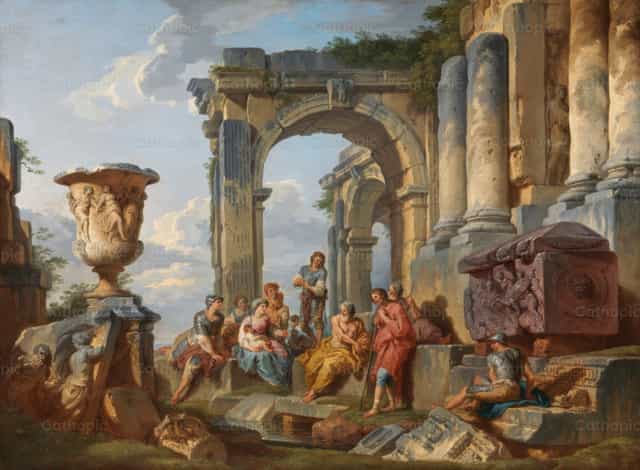 Un capriccio con San Pietro che predica ai Romani - Immagini stock cattoliche - Foto di Restored Christian Art
