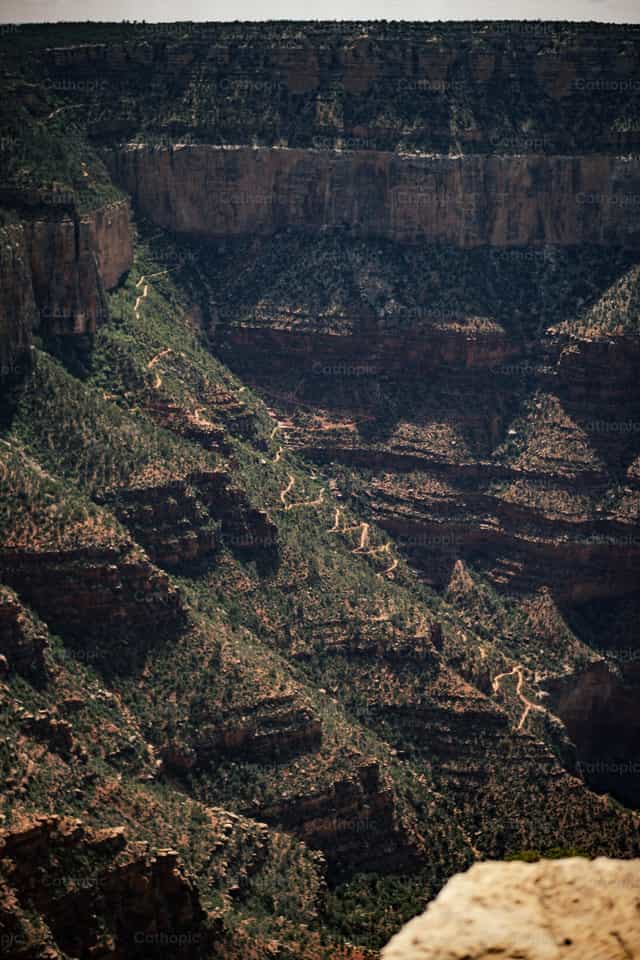 Daal af langs de Grand Canyon - Katholieke stockfoto's