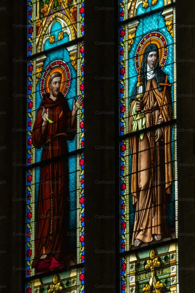 São Francisco e Santa Clara - Imagens católicas de stock