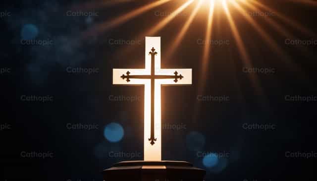 凯旋之光：黑色背景上的十字架 - 天主教图库图片 - 摄影： catholicmall.org