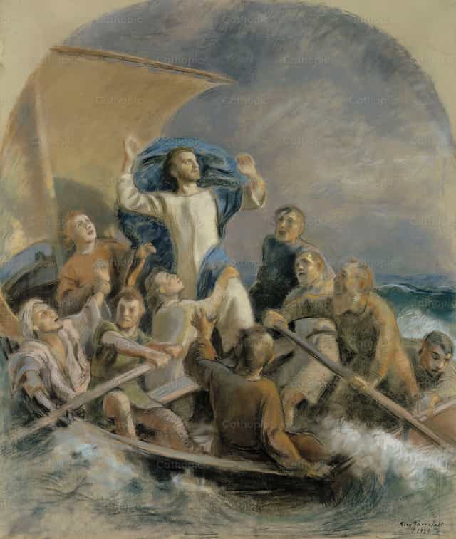 그리스도께서 폭풍을 잠재우신다 - 가톨릭 스톡 이미지 - 사진 제공 Restored Christian Art