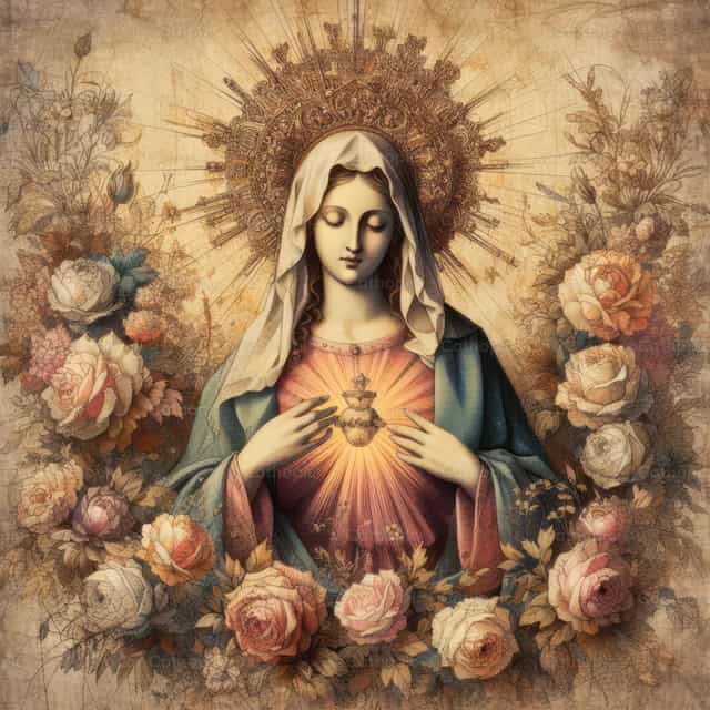 Con rosas a María - Banco de imágenes católicas - Fotografía por Julián Iglesias