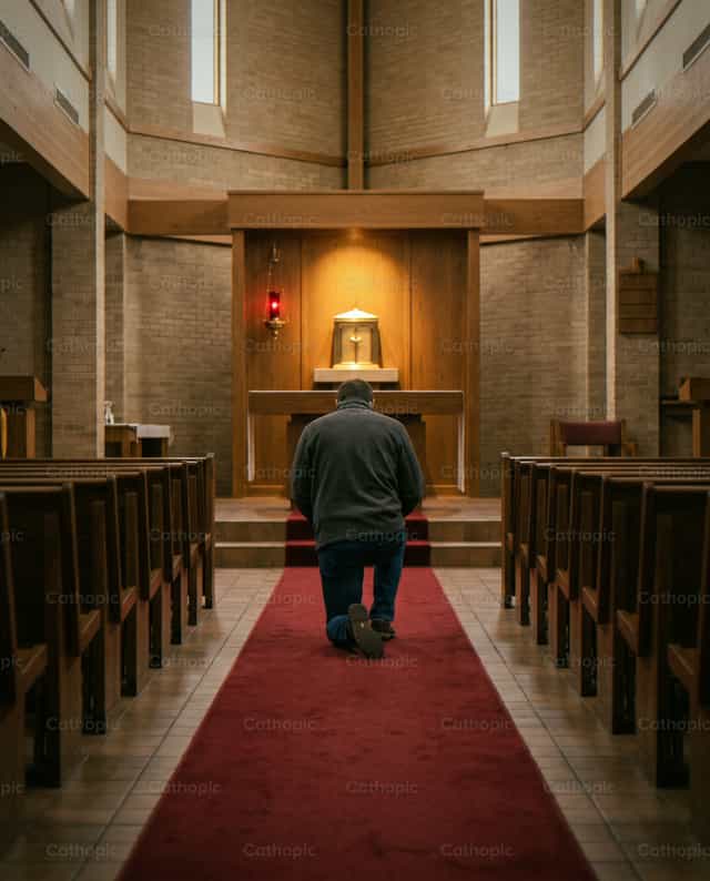Hombre orando en la iglesia - Banco de imágenes católicas