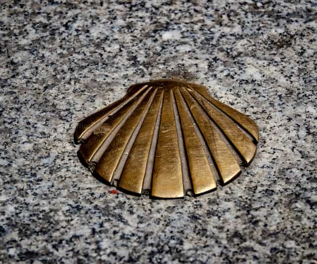 Saint James shell marking the route to compostela - Catholic stock images - Photo by Joan Sutter