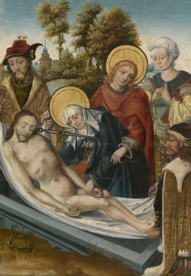 Entombment, one of the Seven Sorrows of Mary - Catholic stock images - Photo by Restored Christian Art
