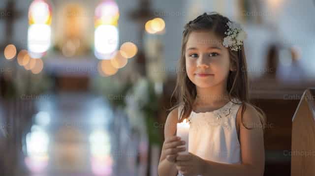 Babaeng nagdiriwang ng kaniyang unang komunyon - Mga Catholic stock image