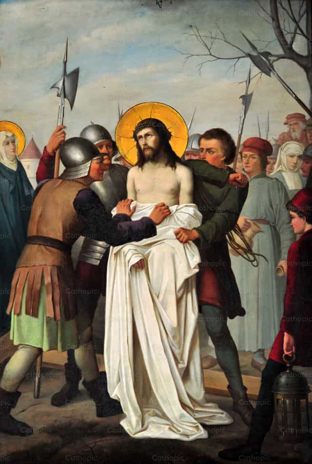 Jezus zostaje pozbawiony swoich szat - Katolickie zdjęcia stockowe