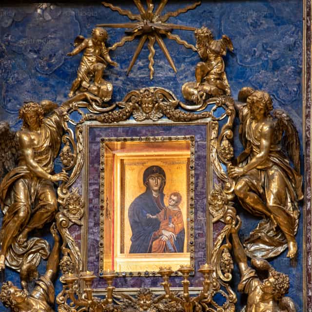 Byzantine icon Salus Populi Romani - Mga Catholic stock image