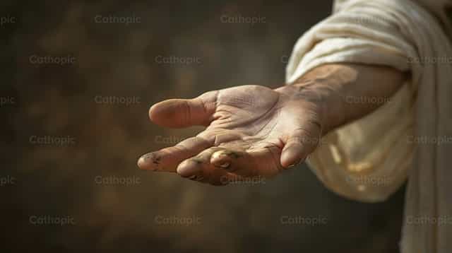 Jésus nous tend la main - Images catholiques de stock