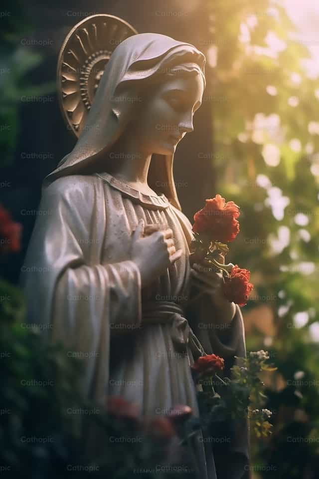 Maria mit Blumen - Katholische Stockfotos