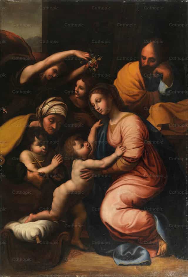 The Holy Family with Saint Elizabeth, the Infant J - Katolickie zdjęcia stockowe - Zdjęcie: Restored Christian Art