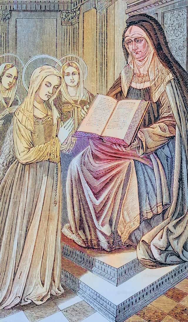 Ilustración de Santa Ana enseñando a la Virgen María - Banco de imágenes católicas - Fotografía por Bible and Art