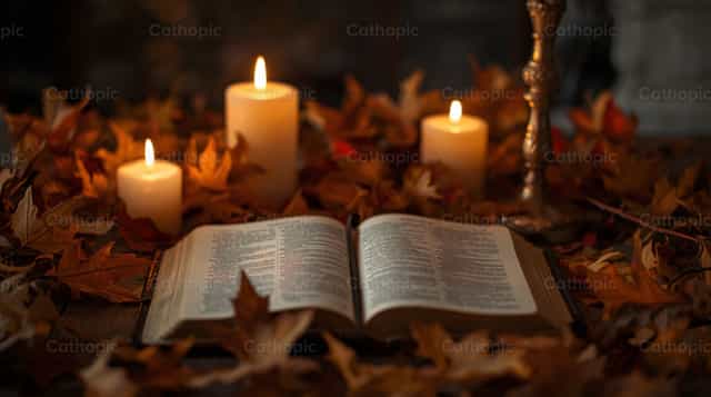 Herfst met het Woord van God - Katholieke stockfoto's