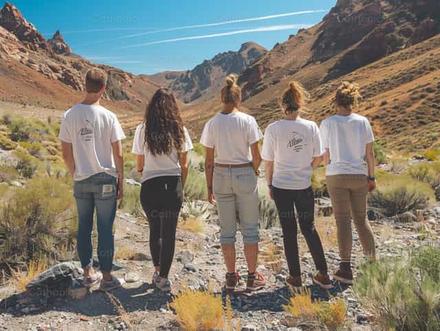 Jóvenes contemplando la montaña - Banco de imágenes católicas