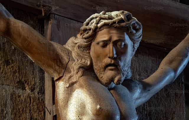 Jesus Christ on the cross with the crown of thorns - Catholic stock images - Photo by Joan Sutter