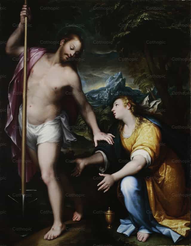 Zmartwychwstały Chrystus ukazujący się Marii Magdalenie - Katolickie zdjęcia stockowe