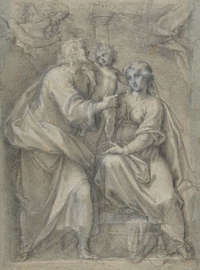 Die Heilige Familie mit Engeln - Katholische Stockfotos
