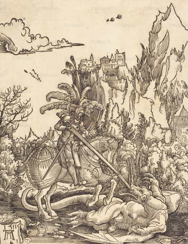 Sint-Joris verslaat de draak - Katholieke stockfoto's