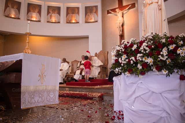 The Child and the Bishop - Catholic stock images