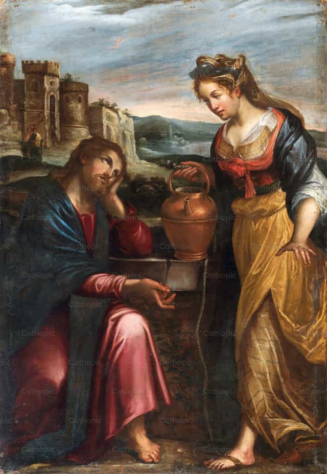 Chrystus i Samarytanka przy studni - Katolickie zdjęcia stockowe - Zdjęcie: Restored Christian Art