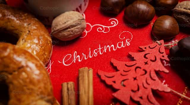 Maligayang Pasko na teksto sa tablecloth - Mga Catholic stock image - Larawan ni Antonio Gravante