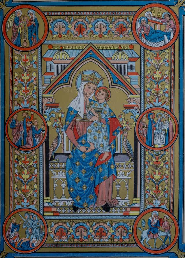 Ilustración medieval de la Virgen María y Jesús - Banco de imágenes católicas - Fotografía por Bible and Art