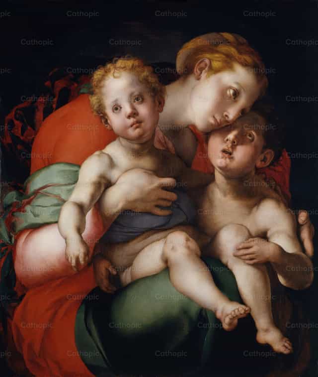 La Madone avec l’Enfant et le jeune saint Jean - Images catholiques de stock
